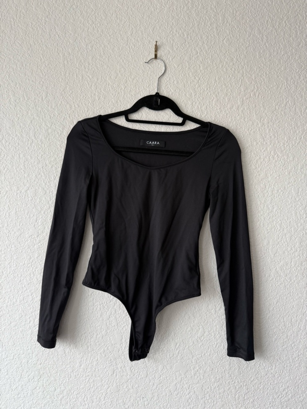 Caara Black Long-Sleeve Scoop Neck Bodysuit